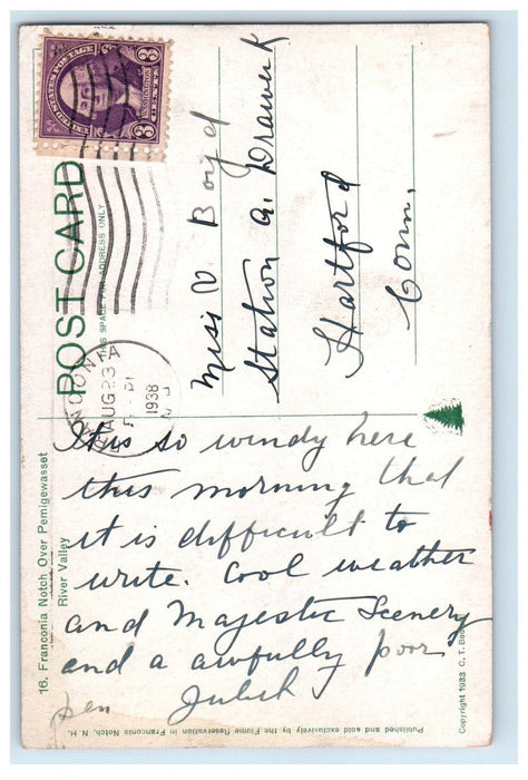 1938 Franconia Notch Over Pemigewasset River Valley New Hampshire NH Postcard