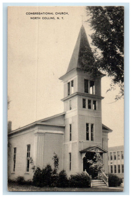 c1940's Congregational Church Front View, North Collins New York NY Postcard
