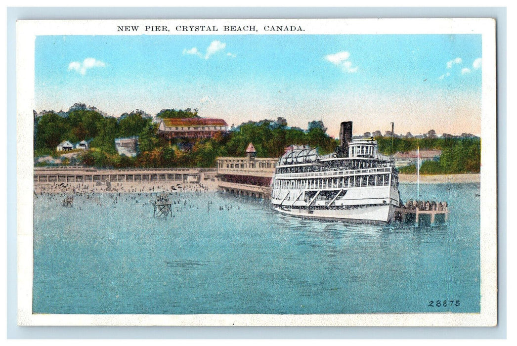 c1940's Ship on Landing, New Pier, Crystal Beach Canada Vintage Postcard