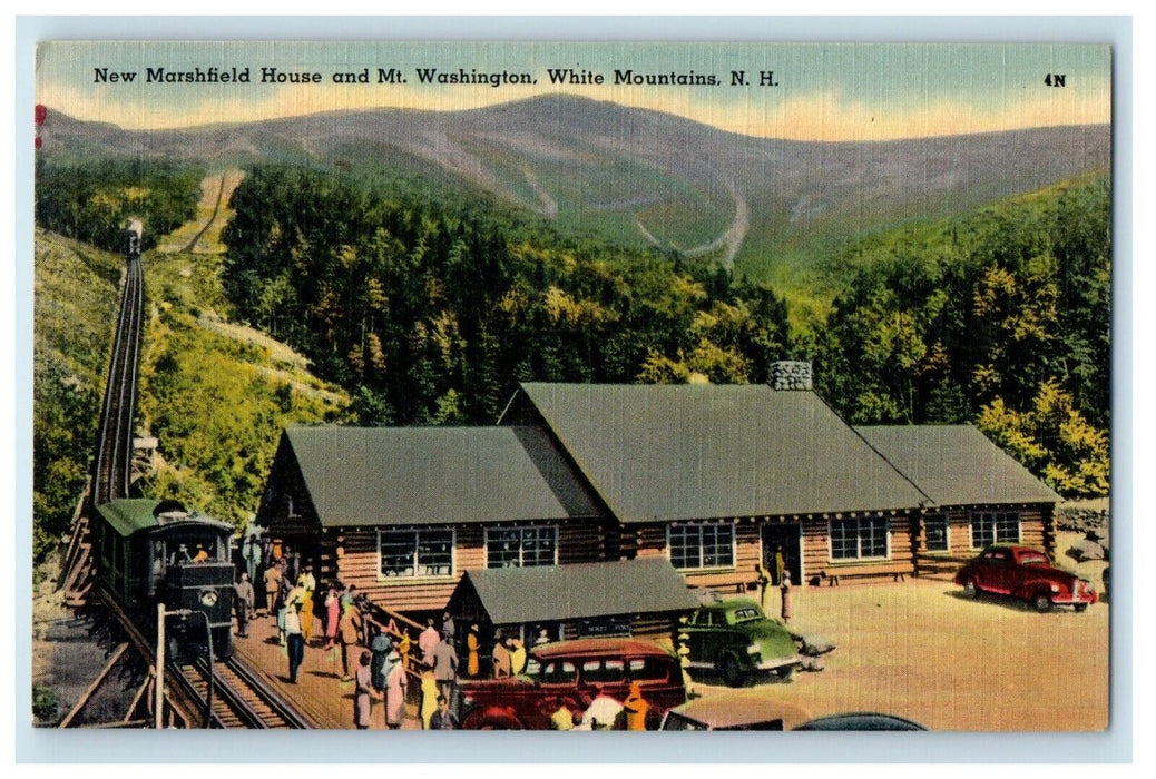 White Mountains NH, Marshfield House Mt. Washington Cog Railway Train Postcard