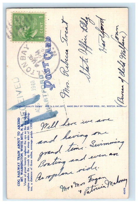 White Mountains NH, Marshfield House Mt. Washington Cog Railway Train Postcard