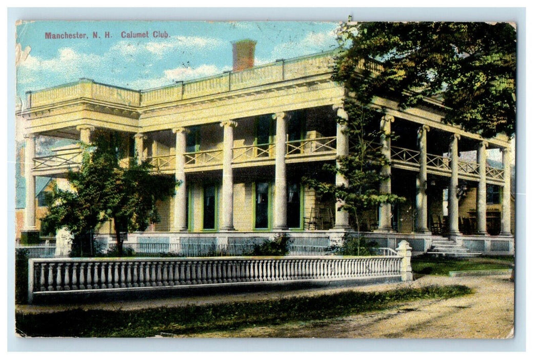 1910 Calumet Club Manchester New Hampshire NH Antique Vintage Posted Postcard