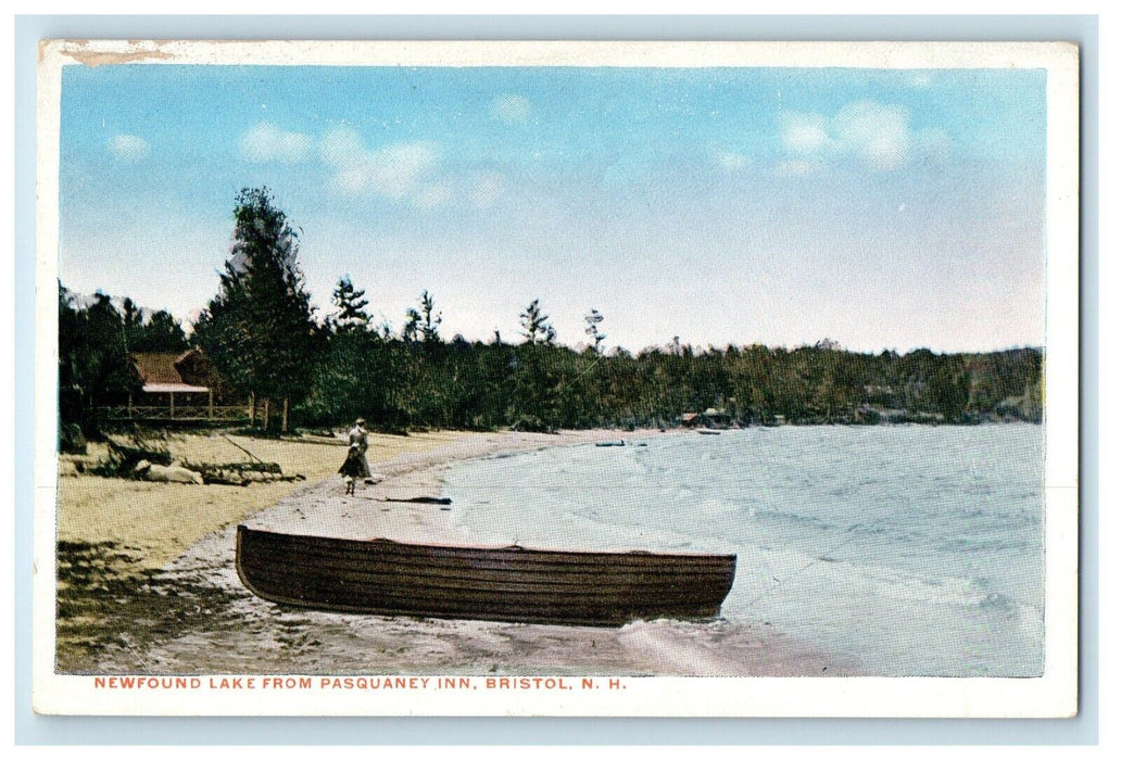 Newfound Lake From Pasquaney Inn Canoe Bristol New Hampshire NH Antique Postcard
