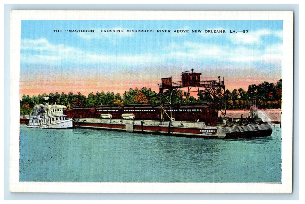 c1940's The "Mastodon" Crossing Mississippi River Above New Orleans LA Postcard