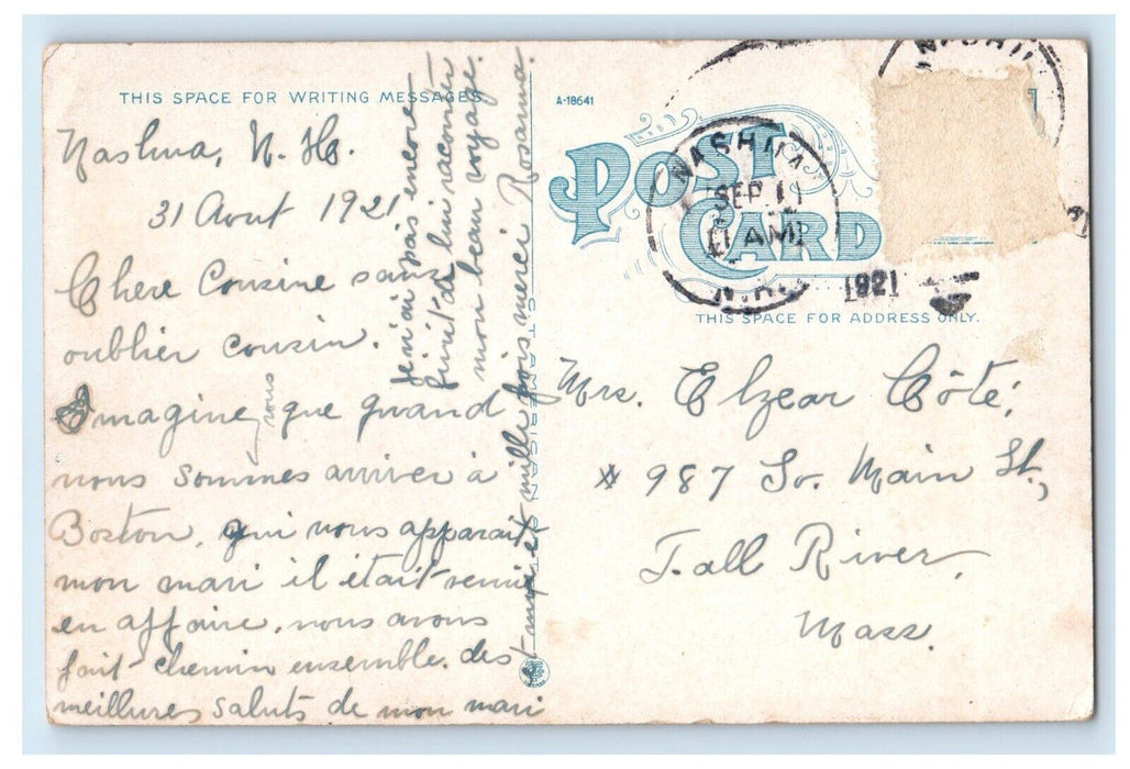 1921 View Of Runnels Bridge Nashua New Hampshire NH Posted Vintage Postcard