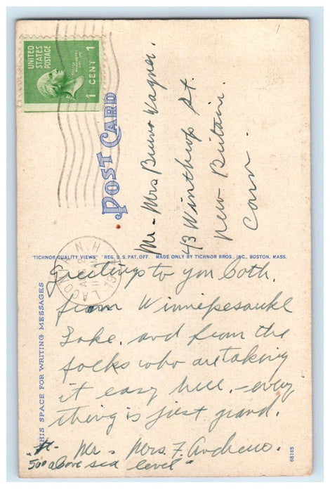 1914 Lake Winnipesaukee NH, The Smile Of The Great Spirit Canoeing Boat Postcard
