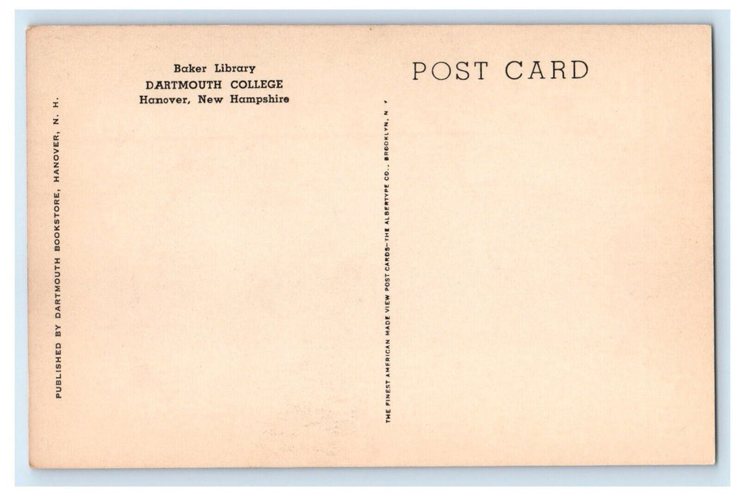 Baker Library Dartmouth College Snow Winter Hanover New Hampshire NH Postcard