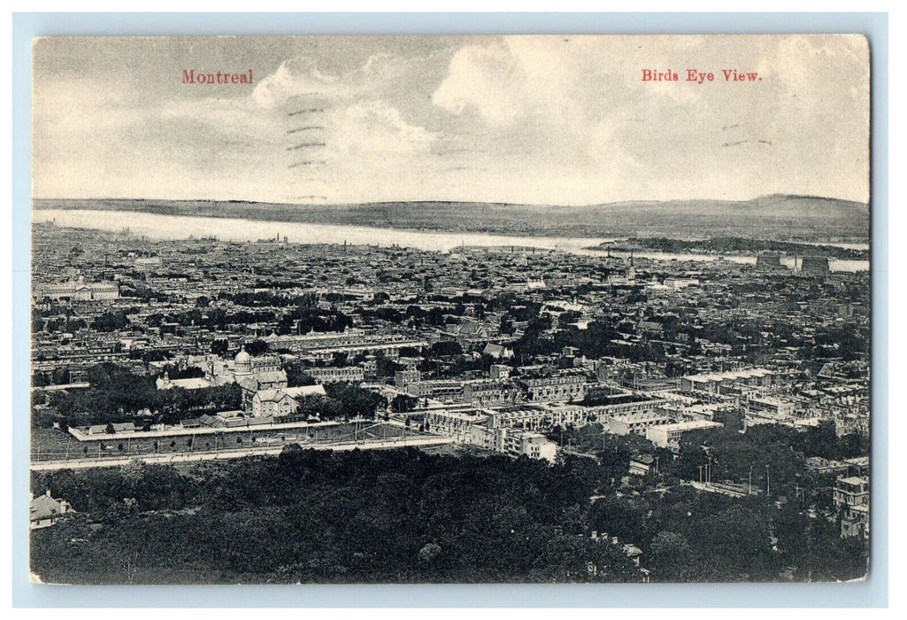 1907 Birds Eye View, Buildings, Houses, Trees, Montreal Quebec Canada Postcard