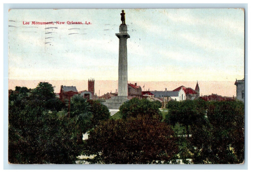 c1910 Lee Monument Far View New Orleans Louisiana LA Vintage Posted Postcard