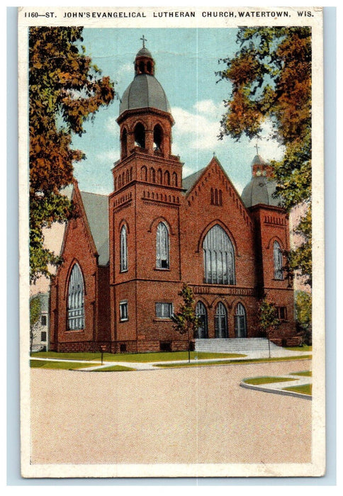 1923 John's Evangelical Lutheran Church Watertown Wisconsin WI Vintage Postcard