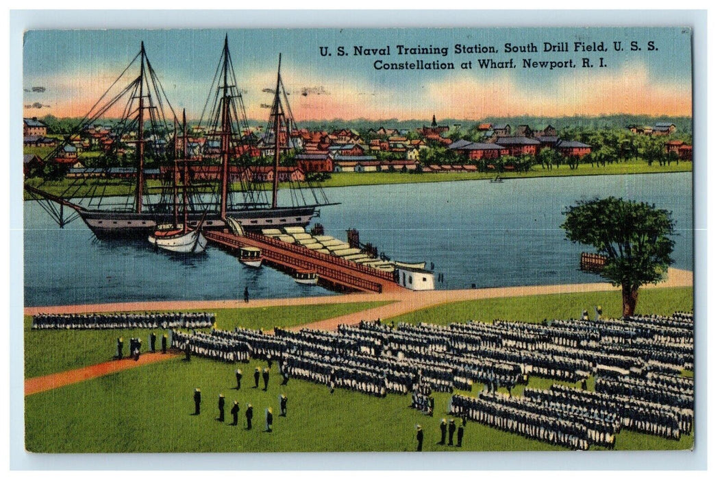 1942 Naval Training Station South Drill Field Newport Rhode Island RI Postcard
