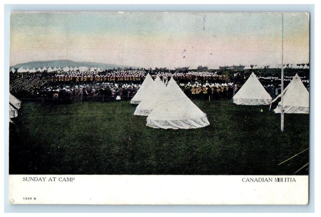 1909 Tent, Sunday at Camp Canadian Militia Seguin Falls Canada Postcard