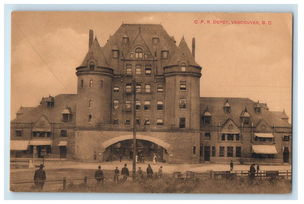 c1910 Front View of C.P.R Depot Vancouver British Columbia Canada Postcard