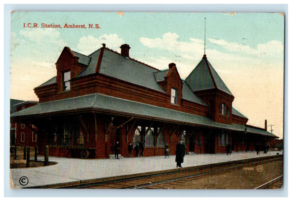 1912 Waiting Scene, I.C.R. Station Amherst Nova Scotia Canada Posted Postcard