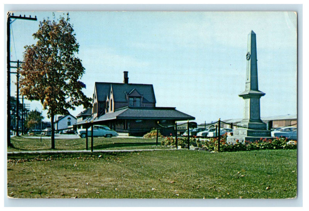 c1960's Soldiers Memorial Near C.N.R. Station at Campbellton NB Canada Postcard