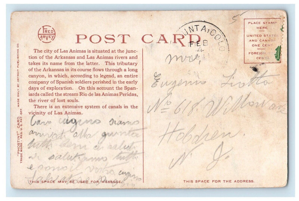 1911 Irrigation Canal Near Las Animas Colorado CO Posted Antique Postcard