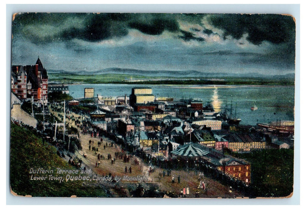 1915 Differin Terrace and Lower Town By Moonlight Quebec Canada Postcard