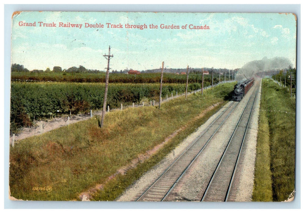 1908 Grand Trunk Railway, Train, Through The Garden of Canada Postcard