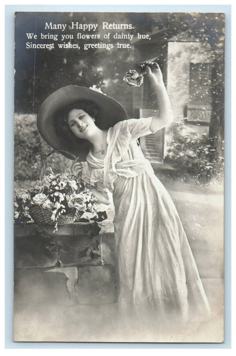 c1910's Sincerest Wishes Greetings Beautiful Girl RPPC Photo Antique Postcard