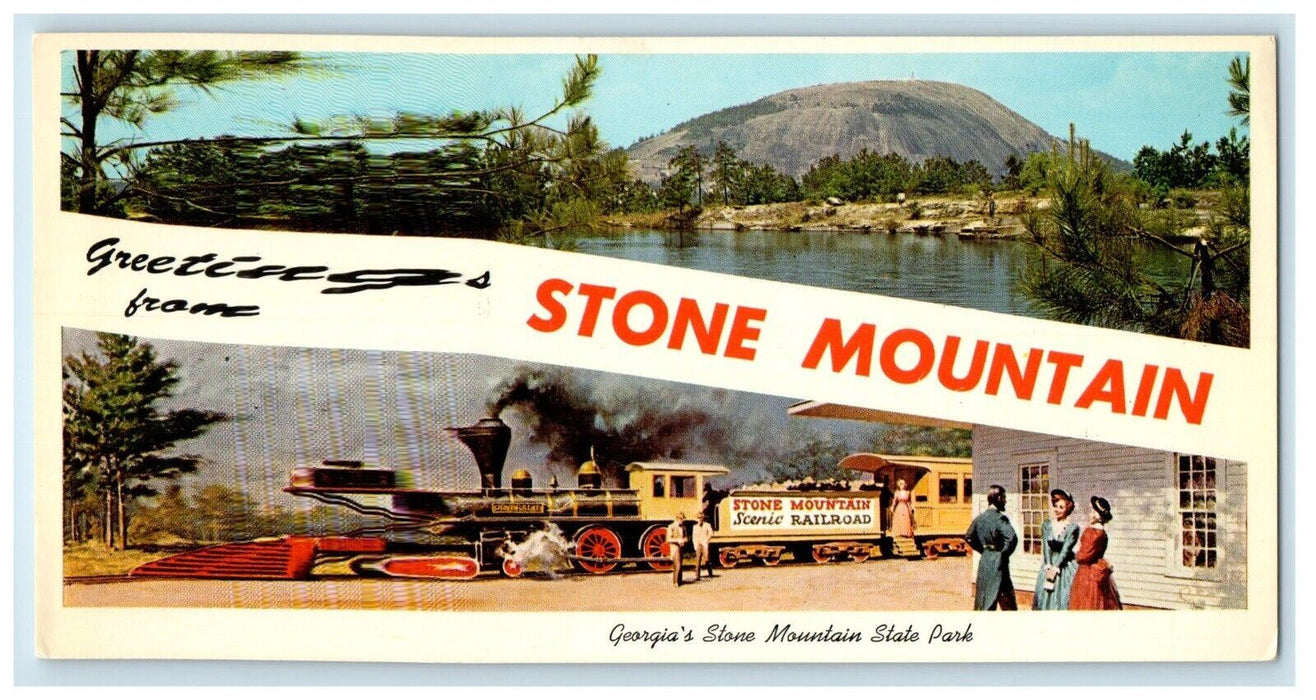 Greetings From Stone Mountain Georgia GA, Scenic Railroad Train Banner Postcard