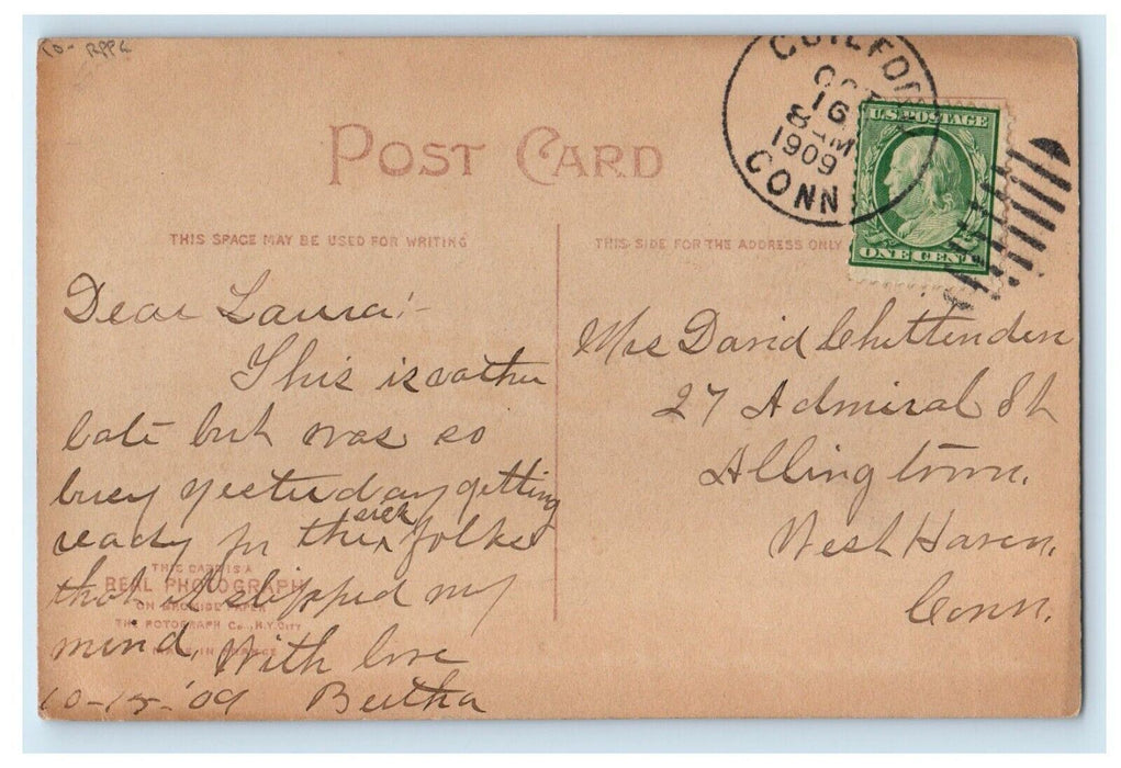 1909 Birthday Greetings Flowers RPPC Photo Posted Antique Postcard