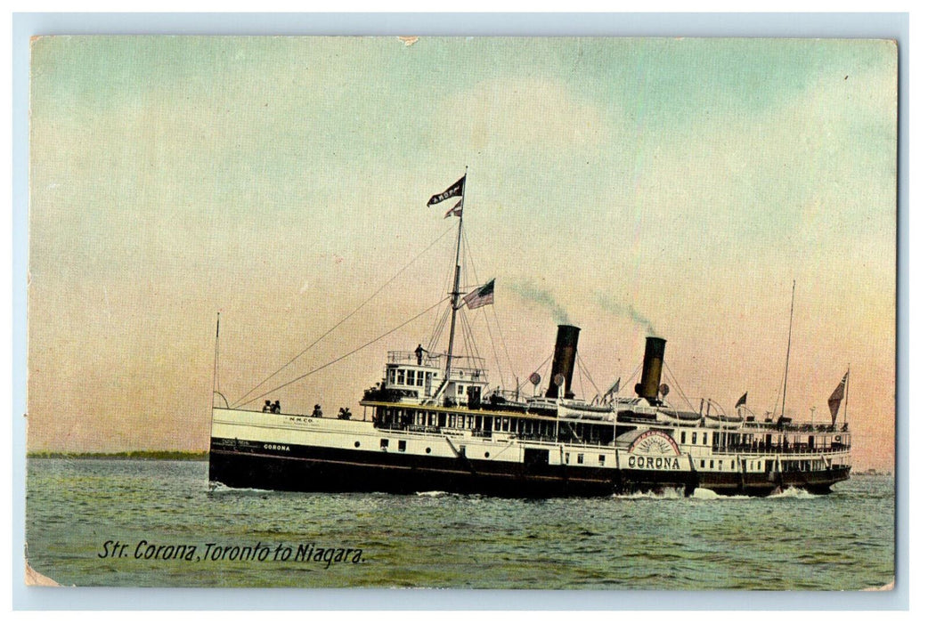 c1910 Steamer Corona Sailing, Toronto to Niagara Canada Unposted Postcard