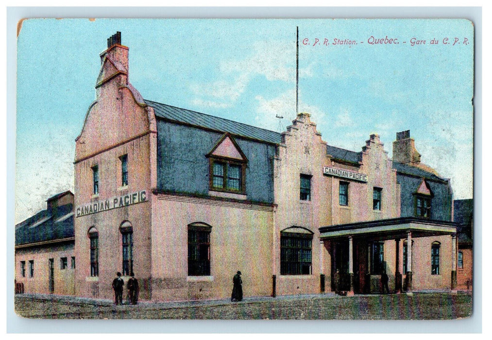 c1910 CPR Station Quebec, Canadian Pacific Entrance, Canada Unposted Postcard