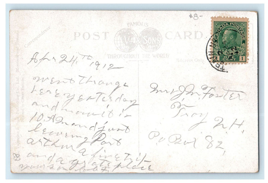 1912 Union Depot, Train Locomotive, Railway North Bay Canada Postcard