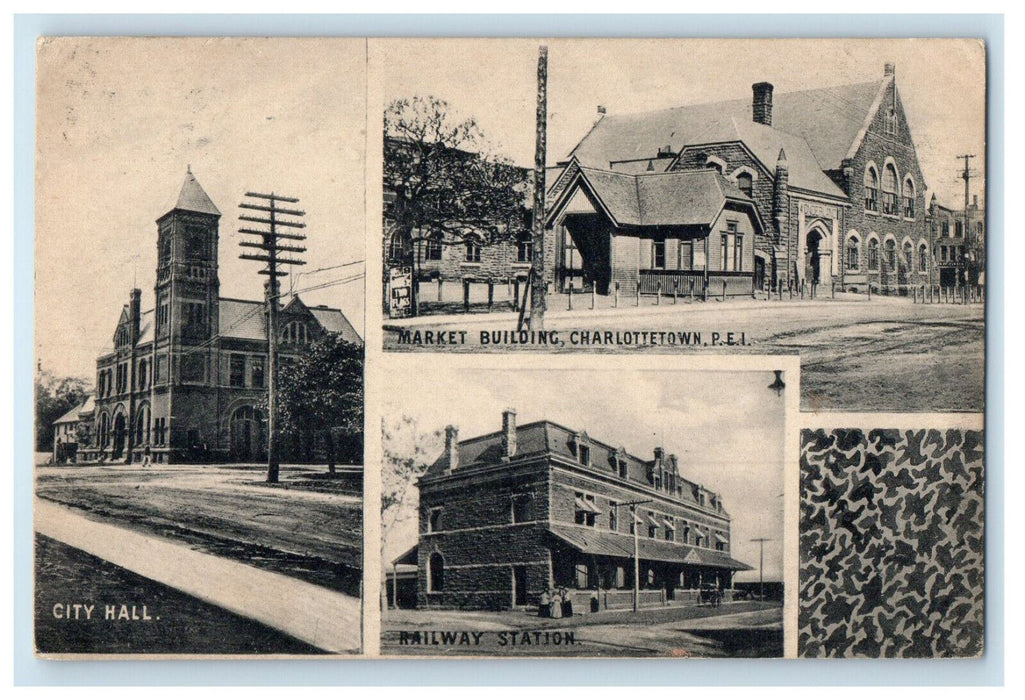 c1910 City Hall, Market Building, Railway Station PEI Canada Antique Postcard