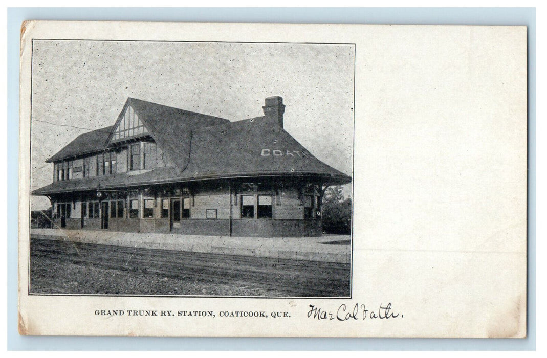 c1905 Grand Trunk Railway Station Coaticook Quebec Canada Antique Postcard