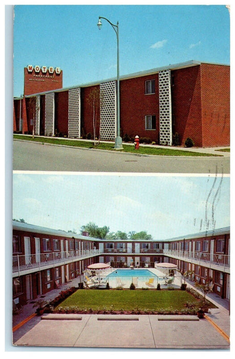1961 Parkcrest Motel Restaurant And Pool Harper Woods Michigan MI Postcard