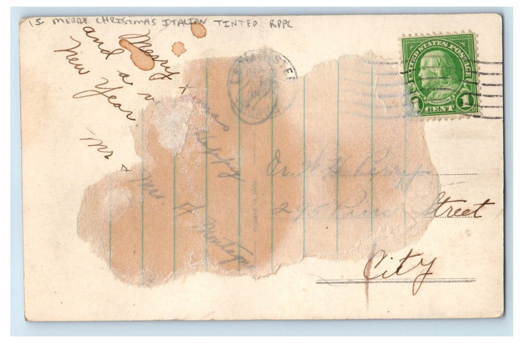 c1905 Merry Christmas Flowers Italian Tinted RPPC Photo Posted Antique Postcard