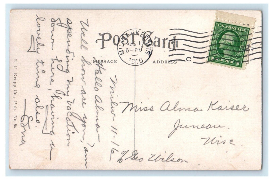 1916 Whaleback Steamer Christopher Columbus Passing Milwaukee WI Bridge Postcard