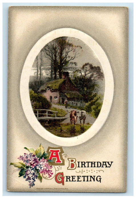 1914 Birthday Greetings Ox House John Winsch Embossed Artist Signed Postcard