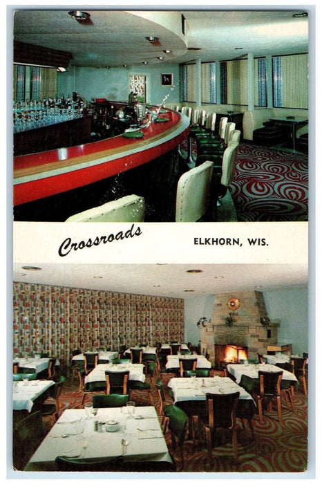 c1960's Cocktails and Dining Room Crossroads Elkhorn Wisconsin WI Postcard