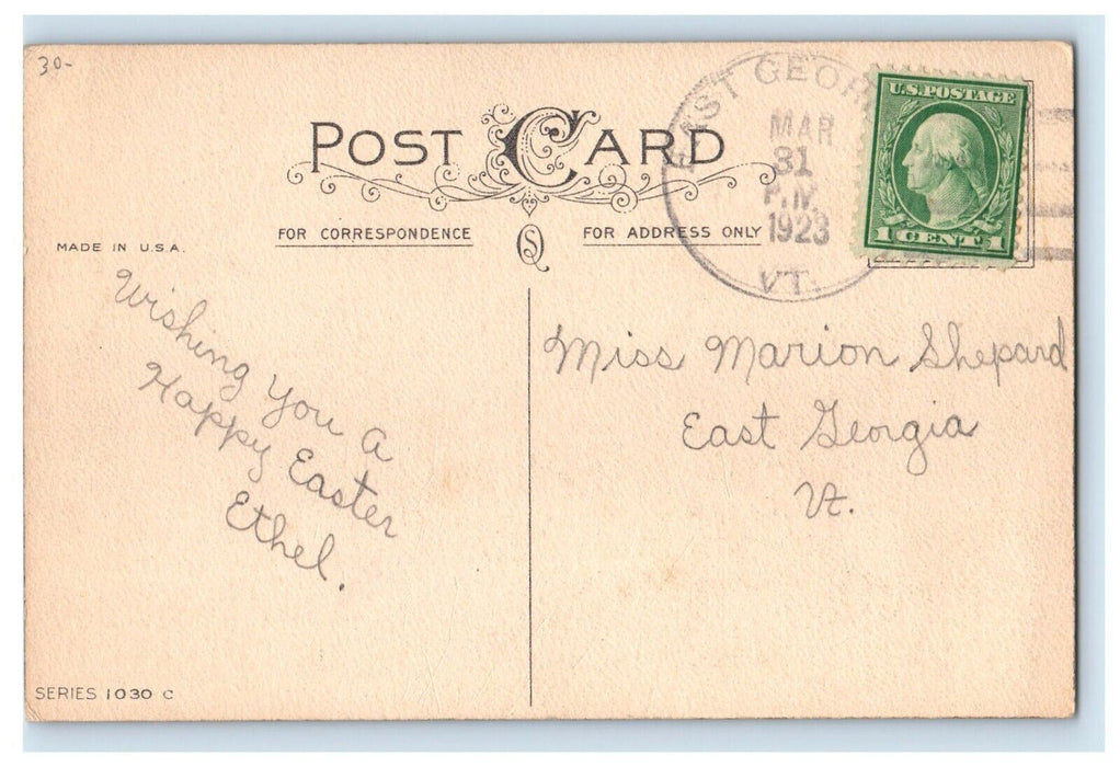 1923 Easter Joys Anthropomorphic Cat Bunny Eggs Ducks In Line Walking Postcard