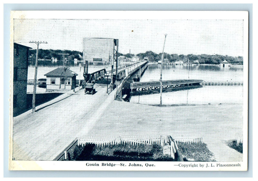 c1940's Scene of Car Passing Gouin Bridge, St. Johns Quebec Canada Postcard