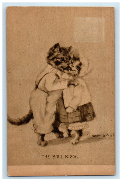 1914 Anthropomorphic Cats The Soul Kiss Vredenburgh Posted Antique Postcard