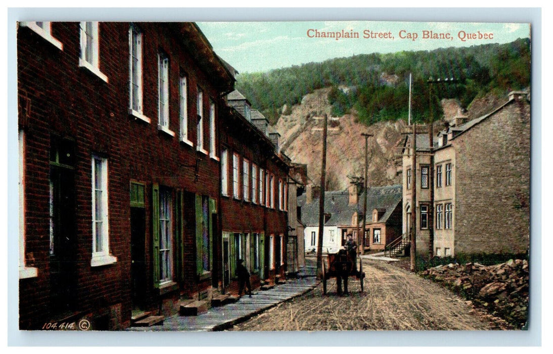 c1910 Horse Carriage, Champlain Street Cap Blanc Quebec Canada Postcard