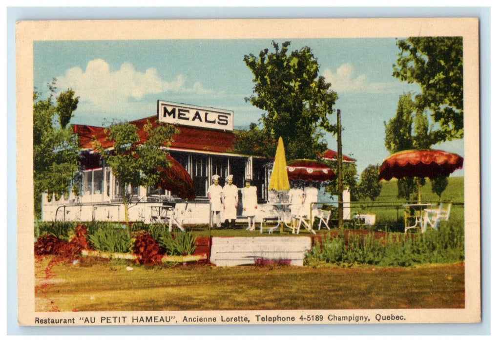 c1940's Dining Table Restaurant Au Petit Hameau Champigny Quebec Canada Postcard