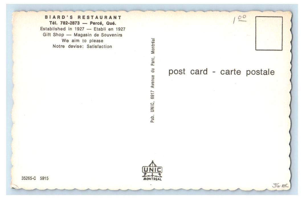 c1960's Multiview of Biard's Restaurant Perce Quebec Canada Vintage Postcard