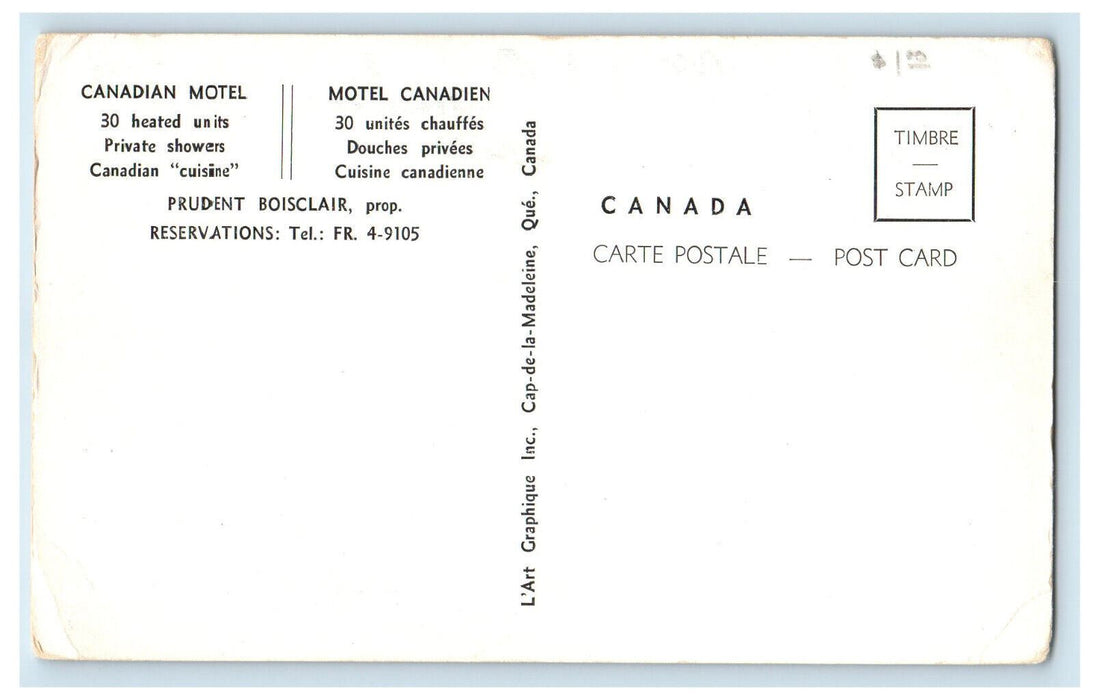 c1950's Canadian Motel, Canadien Tourist's Paradise Montreal Canada Postcard