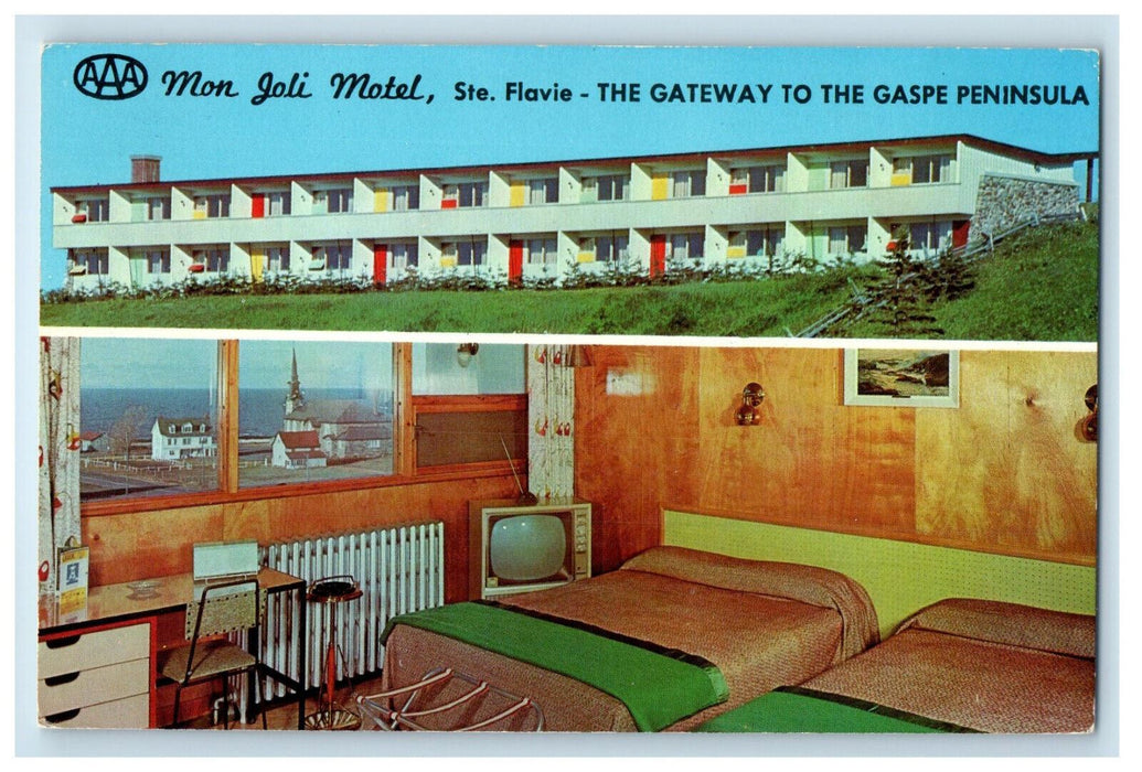 c1960's Gateway to Gaspe Peninsula Mon Joli Motel Ste. Flavie Canada Postcard