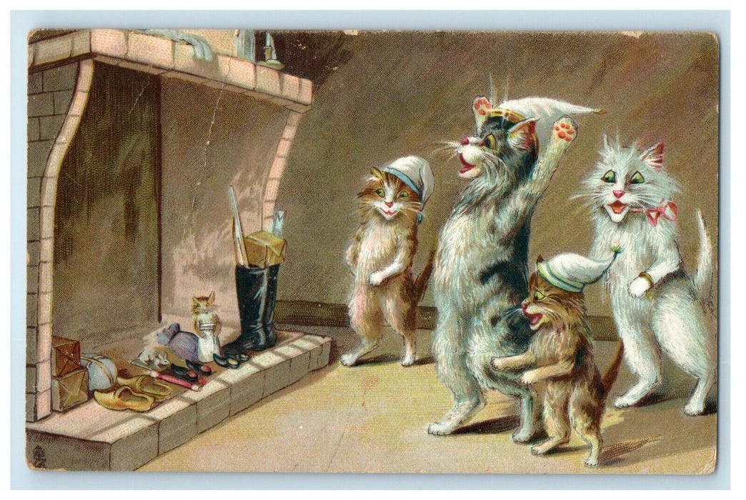 c1910's Boulanger Cats Party Hat Dutch Sandals Tuck's Unposted Antique Postcard