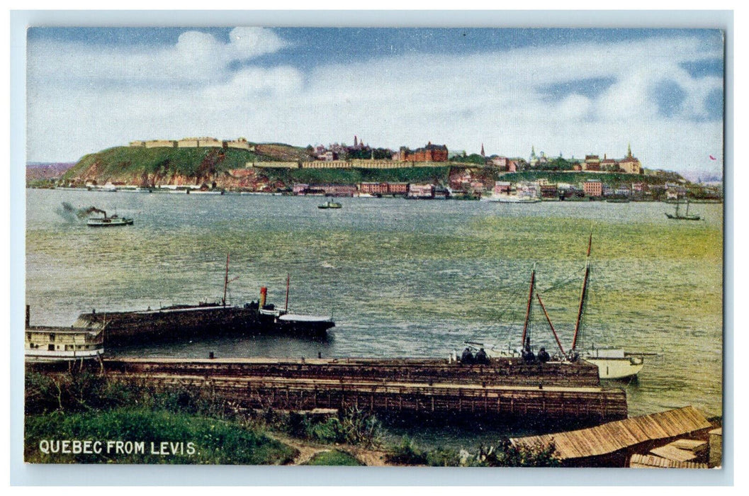 c1910 Steamboat Scene, Buildings, Quebec from Levis Canada Antique Postcard