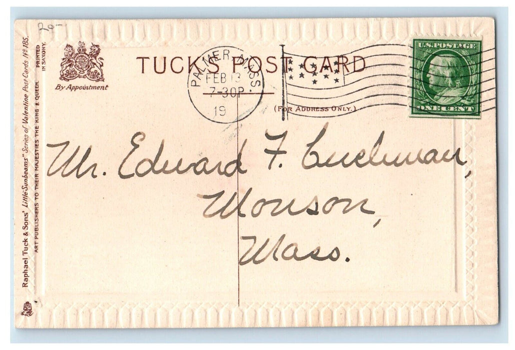 c1910's Valentine Dutch Maid Girl Sweeping Floor Tuck's Posted Antique Postcard