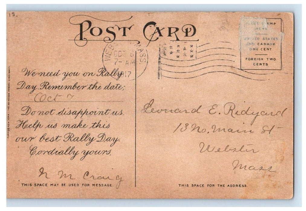 1917 Childrens Writing On The Wall Rally Day With Dog Posted Antique Postcard