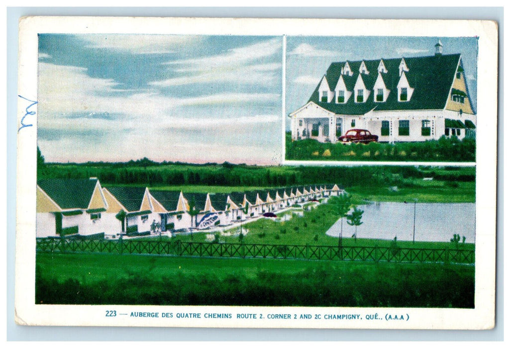 1957 Auberge Des Quatre Chemins Route 2 Corner 2 Champigny Que. Canada Postcard