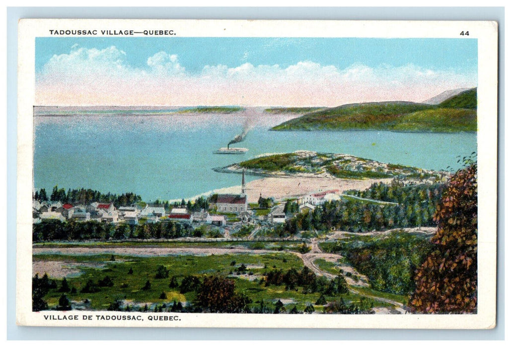 c1920's View of Houses, Beach, Steamer, Tadoussac Village Quebec Canada Postcard