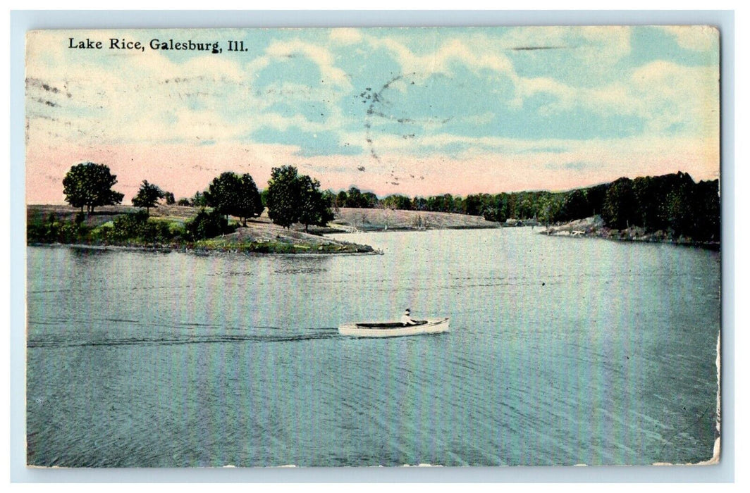 1911 Lake Rice Canoeing Boat Galesburg Illinois IL Vintage Posted Postcard